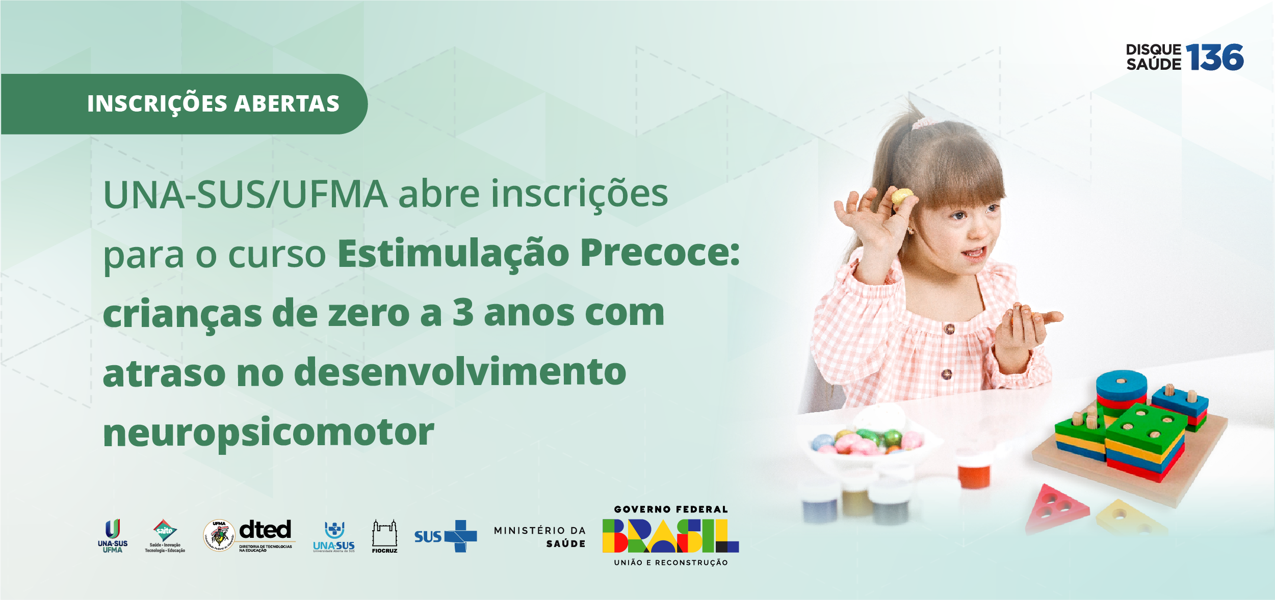 UNA-SUS/UFMA lança curso sobre estimulação neuropsicomotora voltada para crianças com deficiência de zero a 3 anos