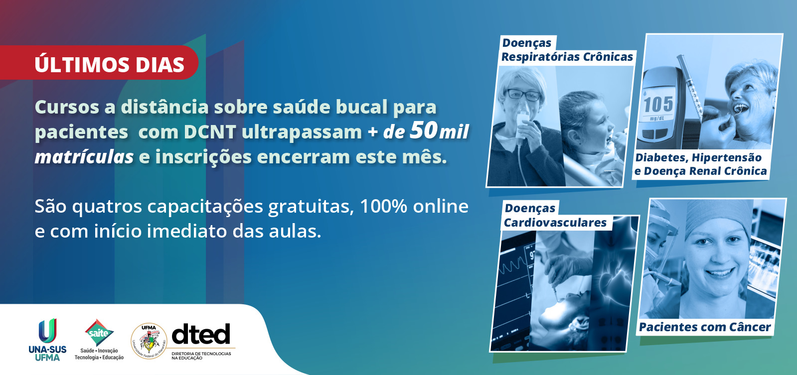 Cursos a distância sobre saúde bucal para pacientes com DCNT ultrapassam mais de 50 mil matrículas e inscrições encerram este mês