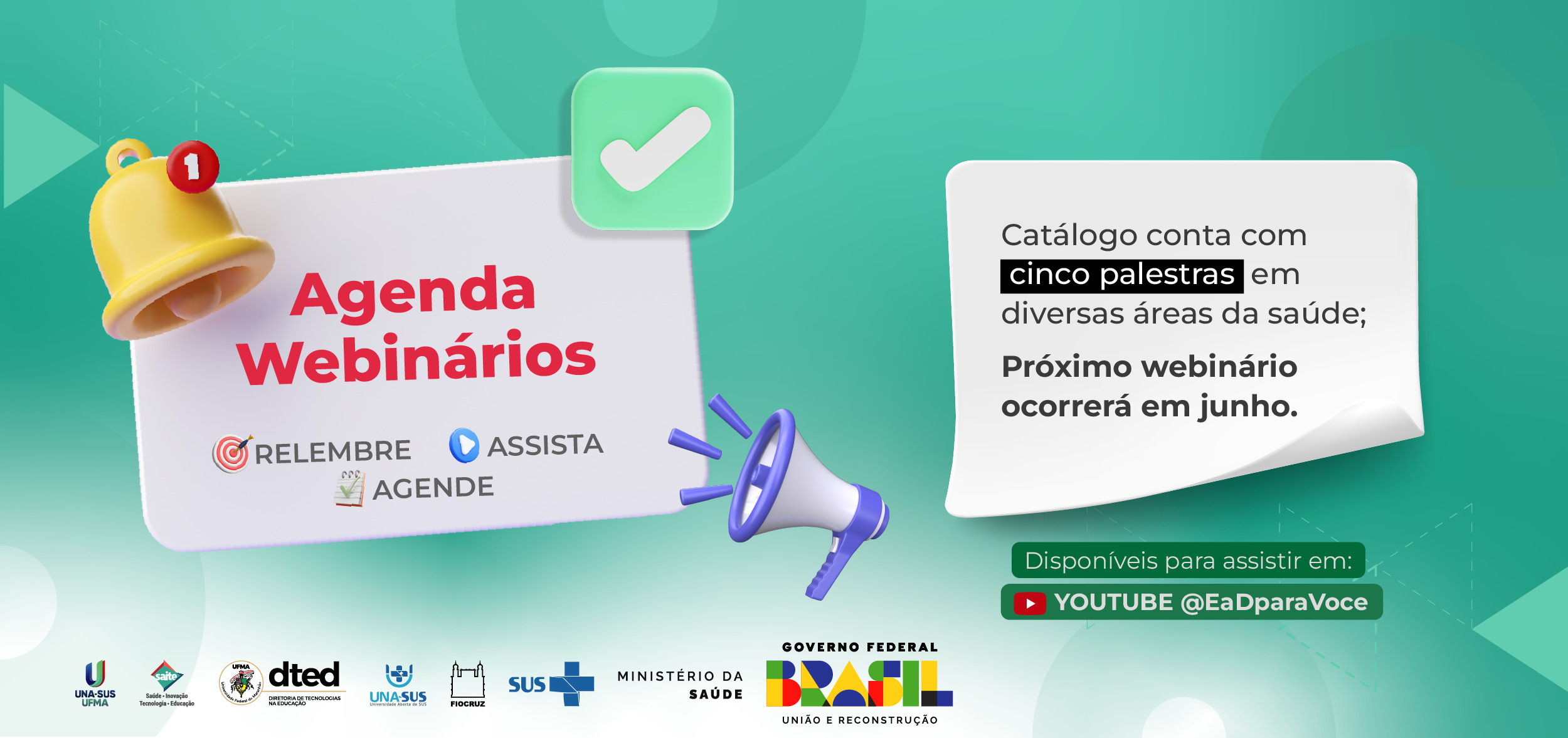 Catálogo de Webinários da UNA-SUS/UFMA conta com cinco palestras em diversas áreas da saúde; próximo webinário ocorrerá em junho