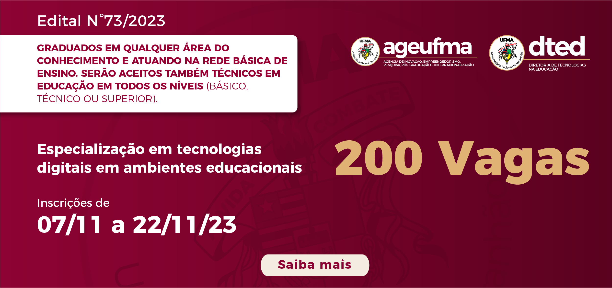 DTED abre edital para o Curso de Especialização EAD em Tecnologias Digitais em Ambientes Educacionais