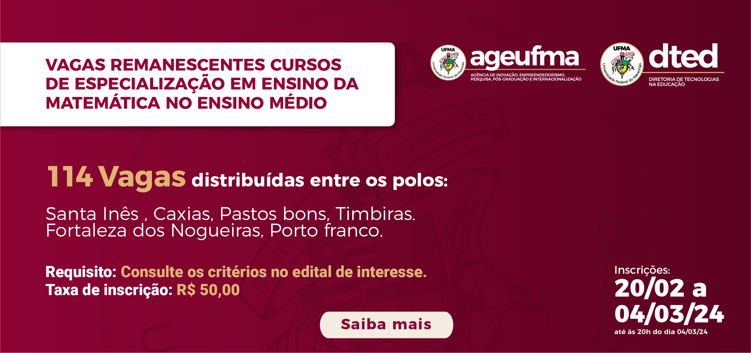 DTED oferta 114 vagas para especialização EAD em Ensino da Matemática no Ensino Médio